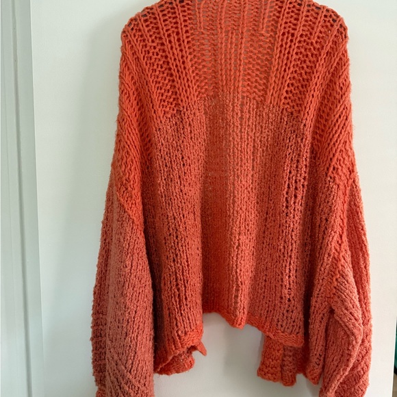 Free People Vibrant Coral Orange Knit Cardigan - Picture 5 of 7
